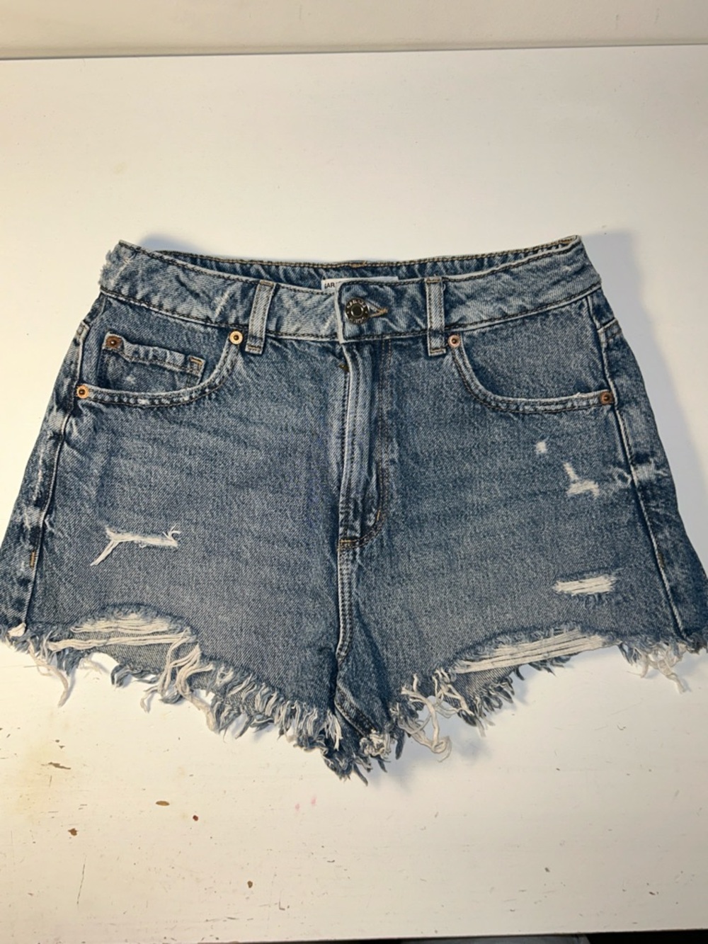 GARAGE High-Rise Distressed Denim Shorts - Light Blue